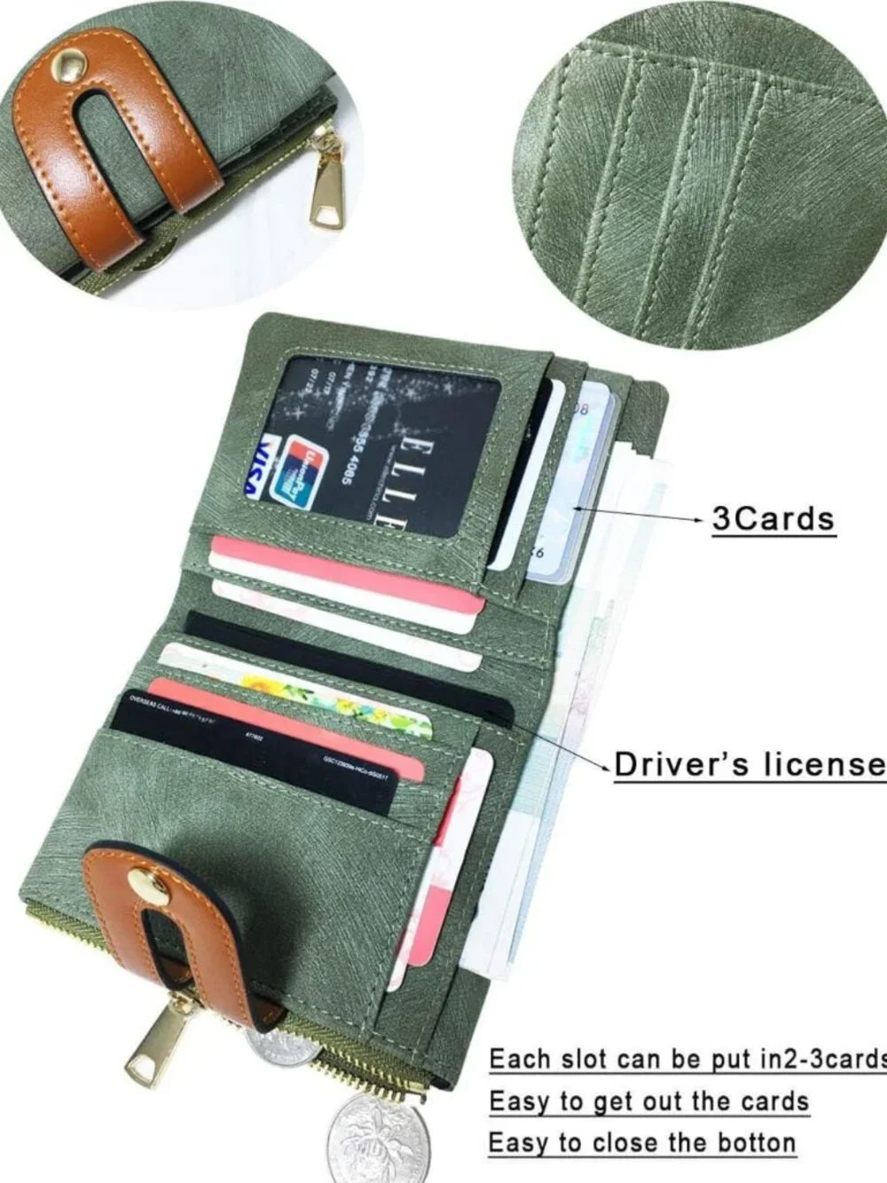 RFID Small Bifold Leather Wallet for Women - Mini Zipper Coin Purse & ID Pocket